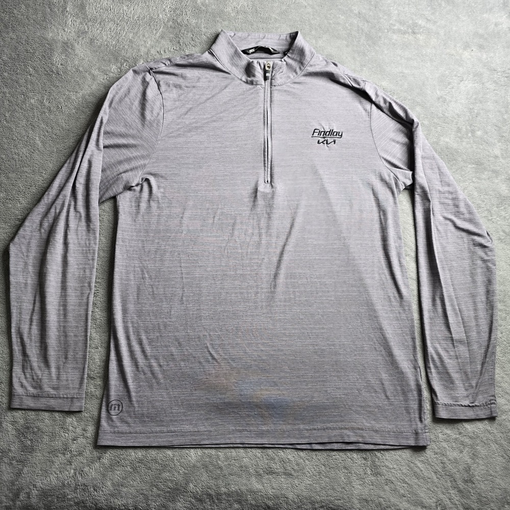 travis mathew 1/4 Zip Mens Medium Heathered Grey Findlay Kia Cars Golf Stretch